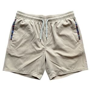 JMIERR Men's Beige Swim Shorts Solid Flat Front Pockets Drawstring 40 A10
